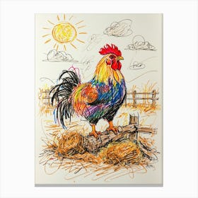 Rooster On Hay Canvas Print