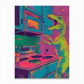 Dinosaur Cooking In The Kitchen Neon Colours Canvas Print