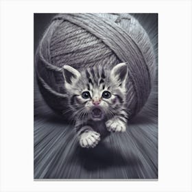 Kitten Chasing A Ball Of Yarn Canvas Print