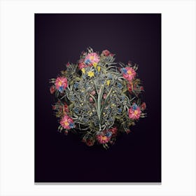 Vintage Ixia Bulbifera Flower Wreath on Royal Purple Canvas Print
