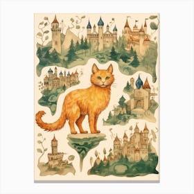 Ginger Cat With Medieval Castles Canvas Print
