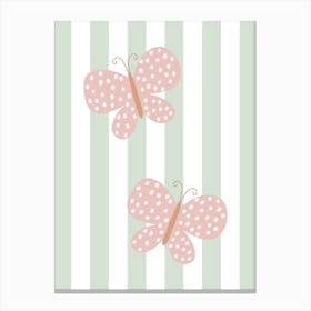 Stripey Butterflies - Pink And Green Canvas Print