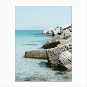 Rocky Shore At The Beach In San Vito Lo Capo In Italy Canvas Print