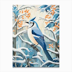 Winter Bird Painting Blue Jay 3 Canvas Print
