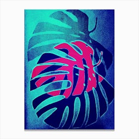 Blue turquoise pink monstera Canvas Print