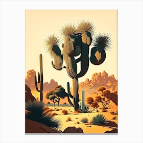 Joshua Trees In Desert Retro Illustration (2) Canvas Print