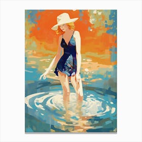 Illustration Of Cowgirl In Water  Canvas Print