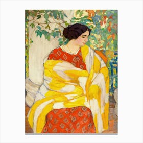 Woman in Yellow Shawl, Vintage Woman Portrait Canvas Print