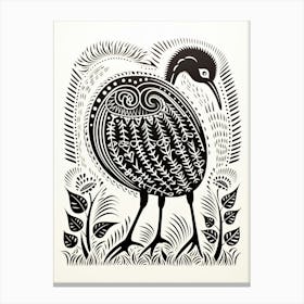 B&W Bird Linocut Kiwi 5 Canvas Print