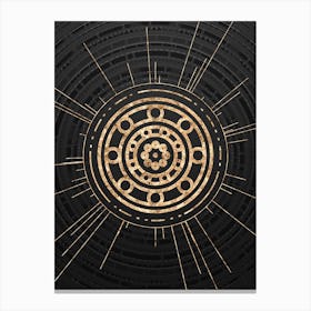 Geometric Glyph Symbol in Gold with Radial Array Lines on Dark Gray n.0080 Canvas Print