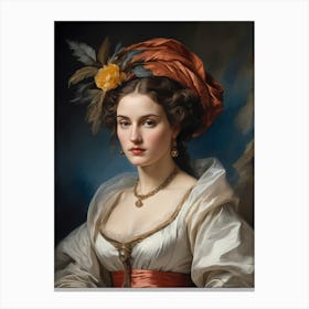 Elegant Classic Woman Portrait Painting (29) Canvas Print
