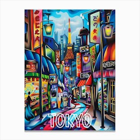 Tokyo Street Scene, Cubism and Surrealism, Typography Canvas Print