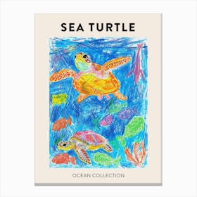 Pencil Scribble Sea Turtle In The Ocean Poster 2 Canvas Print