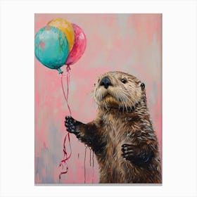 Cute Sea Otter 3 With Balloon Canvas Print