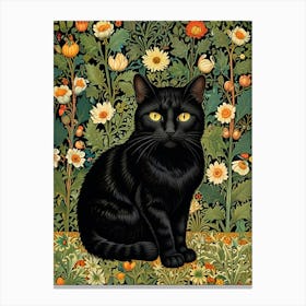 William Morris Black Cat In Flowers 1 Canvas Print