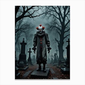 Midnight Madness: The Cemetery Clown Stampe su tela