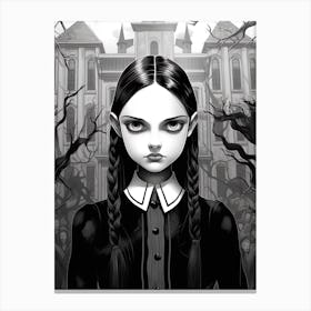Nevermore Academy With Wednesday Addams Line Art 04 Fan Art Canvas Print