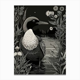 Bird Linocut Common Loon 1 Canvas Print