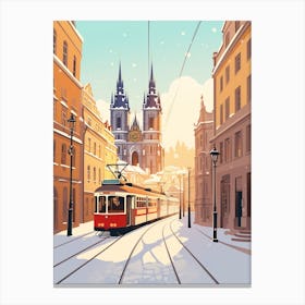 Vintage Winter Travel Illustration Prague Czech Republic 3 Canvas Print
