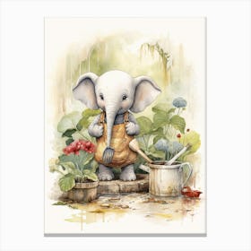Elephant Painting Gardening Watercolour 1 Canvas Print