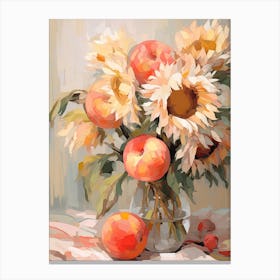 Sunflower Flower And Peaches Still Life Painting 1 Dreamy Canvas Print