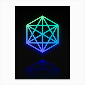 Neon Blue and Green Abstract Geometric Glyph on Black n.0193 Canvas Print