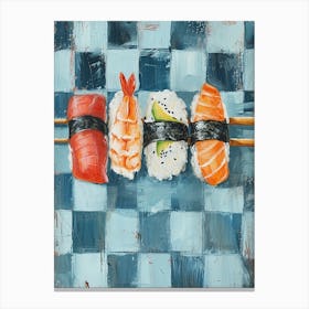 Nigiri Sushi Blue Checkerboard 4 Canvas Print
