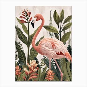Andean Flamingo And Heliconia Minimalist Illustration 4 Canvas Print