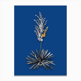 Vintage Adams Needle Black and White Gold Leaf Floral Art on Midnight Blue n.0437 Canvas Print