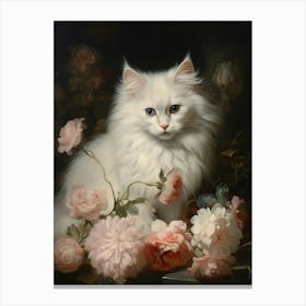 White & Pink Cat Rococo Style 1 Canvas Print