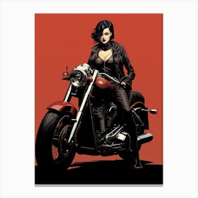 Biker Villain Asian Lady In Black On A Motorcycle Canvas Print