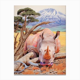 Patchwork Rhino With The Trees 6 Canvas Print