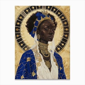 Golden Blue African Woman Illustration Canvas Print