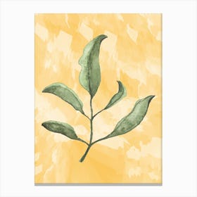 Watercolor Leaf On A Yellow Background Canvas Print