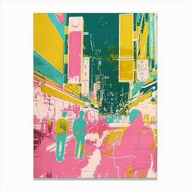 Akihabara Street Scene Duotone Silkscreen Canvas Print