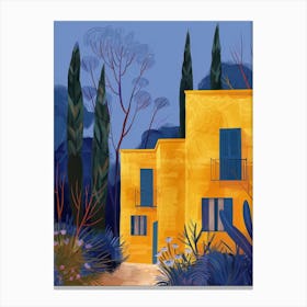 Yellow House At Night Canvas Print