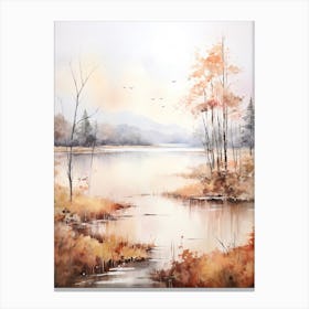 Lake In The Woods In Autumn, Painting 37 Canvas Print
