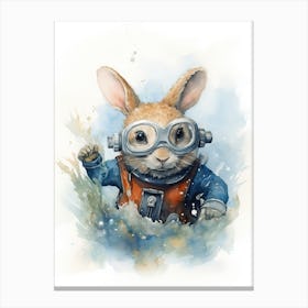 Bunny Scuba Diving Rabbit Prints Watercolour 4 Canvas Print