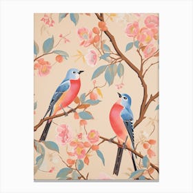 Vintage Japanese Inspired Bird Print Eastern Bluebird 3 Canvas Print