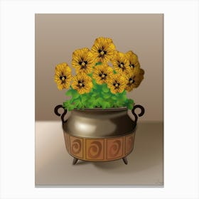 Yellow Viola Flowers In A Copper Pot Canvas Print