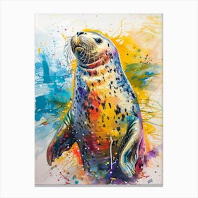 Harp Seal Colourful Watercolour 1 Canvas Print