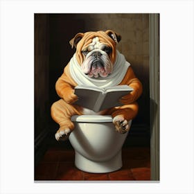 Bulldog Reading On The Toilet Canvas Print