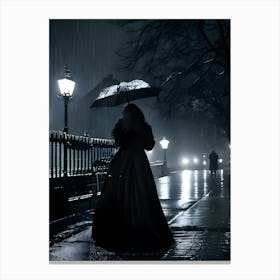 Woman Holding Umbrella In The Rain Canvas Print