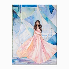 Watercolor Painting Of A Woman Exuding Grace And Nobility Set Against A Backdrop Of Geometric Shapes Canvas Print