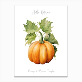 Hello Autumn Musque De Provence Pumpkin Watercolour Illustration 1 Canvas Print