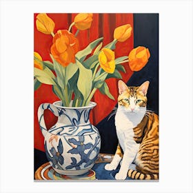 Daffodil Flower Vase And A Cat, A Painting In The Style Of Matisse 2 Canvas Print