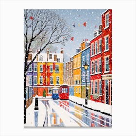Cat In The Streets Of Matisse Style London With Snow 1 Canvas Print
