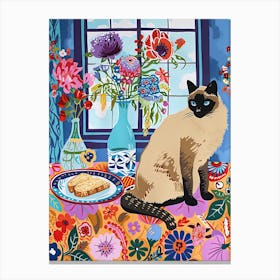 Tea Time With A Siamese Cat 3 Canvas Print