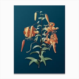 Vintage Tiger Lily Botanical Art on Teal Blue n.0457 Canvas Print