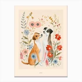 Folksy Floral Animal Drawing Dog 1 Poster Canvas Print